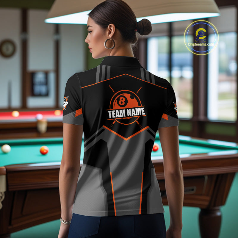 8 Ball Billiard Jerseys For Women Custom Polo & Quarter-Zip Billiard Shirts, Pool Team Shirt|Orange TDM5881