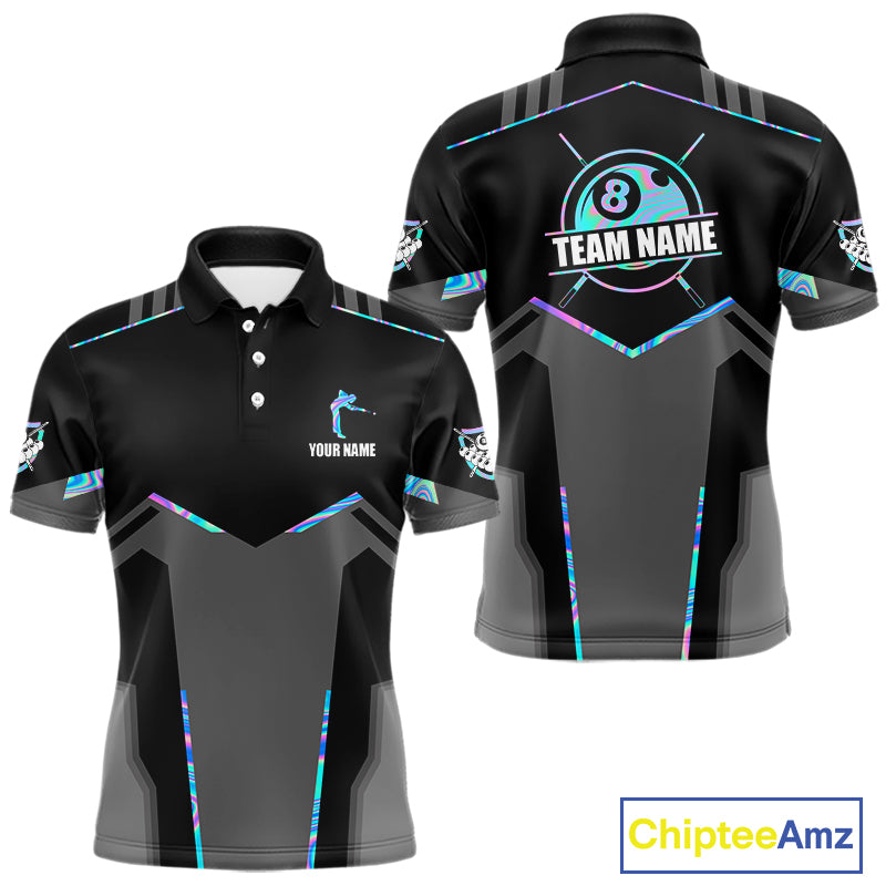 Holographic 8 Ball Billiard Jersey For Men Custom Polo & 1/4 Zip Billiard Shirts, Pool Team Shirt TDM5882