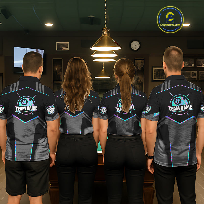 Holographic 8 Ball Billiard Jersey For Women Custom Polo & 1/4 Zip Billiard Shirts, Pool Team Shirt TDM5882