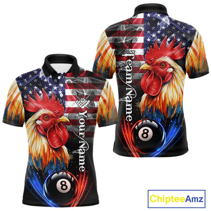 American Flag Smoke Rooster Billiard Shirt For Men Custom 8 Ball Pool Team Jersey Polo & 1/4 Zip TDM5883