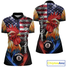 Load image into Gallery viewer, American Flag Smoke Rooster Billiard Shirt For Women Custom 8 Ball Pool Team Jersey Polo &amp; 1/4 Zip TDM5883
