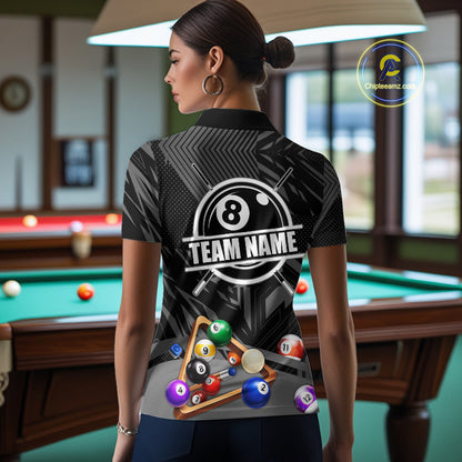 Black 8 Ball Billiard Shirt For Women Custom Billiard Tournament Pool Team Jersey Polo & 1/4 Zip TDM6023
