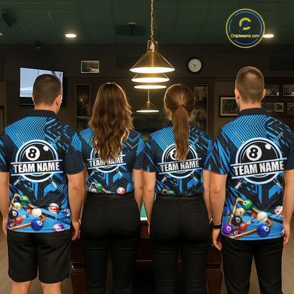 Blue 8 Ball Billiard Shirt For Men Custom Billiard Tournament Pool Team Jersey Polo & 1/4 Zip TDM6024