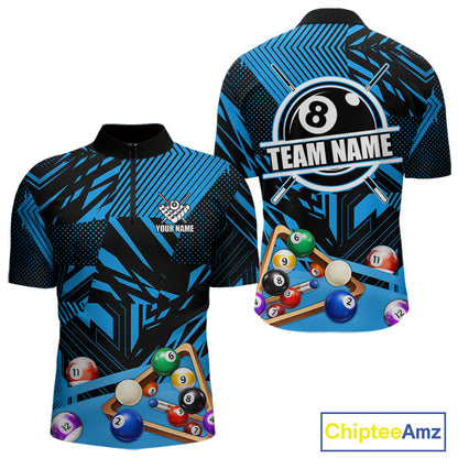 Blue 8 Ball Billiard Shirt For Men Custom Billiard Tournament Pool Team Jersey Polo & 1/4 Zip TDM6024
