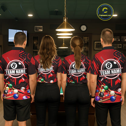 Red 8 Ball Billiard Shirt For Men Custom Billiard Tournament Pool Team Jersey Polo & 1/4 Zip TDM6025