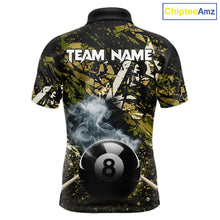 Load image into Gallery viewer, Custom Green Camo 8 Ball Pool Smoke Billiard Shirt For Men, Billiard Team Jersey Polo &amp; 1/4 Zip TDM6032
