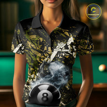 Load image into Gallery viewer, Custom Green Camo 8 Ball Pool Smoke Billiard Shirt For Women, Billiard Team Jersey Polo &amp; 1/4 Zip TDM6032