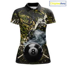 Load image into Gallery viewer, Custom Green Camo 8 Ball Pool Smoke Billiard Shirt For Women, Billiard Team Jersey Polo &amp; 1/4 Zip TDM6032