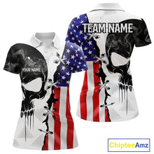 Load image into Gallery viewer, American Flag Smoke Skull Billiard Shirt For Women Custom 8 Ball Pool Team Jersey Polo &amp; 1/4 Zip TDM6285