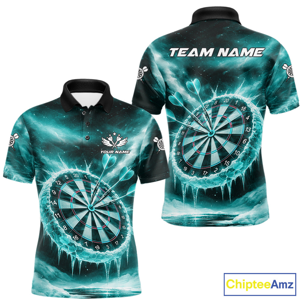 Personalized Turquoise Dartboard Icy Darts Shirt For Men Custom Darts Jersey Team Polo & 1/4 Zip TDM5683