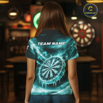 Personalized Turquoise Dartboard Icy Darts Shirt For Women Custom Darts Jersey Team Polo & 1/4 Zip TDM5683