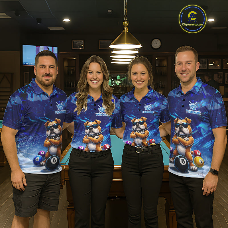 Funny Bulldog Pool Balls Billiard Shirt For Men Custom Billiard Team Jersey Polo & 1/4 Zip |Blue TDM6041