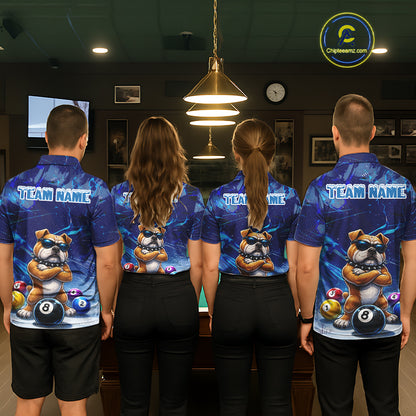 Funny Bulldog Pool Balls Billiard Shirt For Men Custom Billiard Team Jersey Polo & 1/4 Zip |Blue TDM6041
