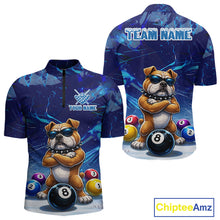 Load image into Gallery viewer, Funny Bulldog Pool Balls Billiard Shirt For Men Custom Billiard Team Jersey Polo &amp; 1/4 Zip |Blue TDM6041