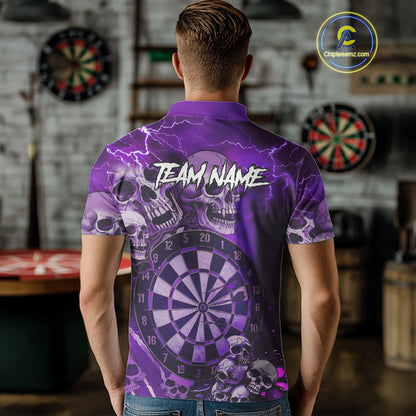 Purple Funny Skull Lightning Darts Shirt For Men Custom Darts Team Jersey Polo & Quarter Zip TDM4979