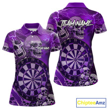 Load image into Gallery viewer, Purple Funny Skull Lightning Darts Shirt For Women Custom Darts Team Jersey Polo &amp; Quarter Zip TDM4979