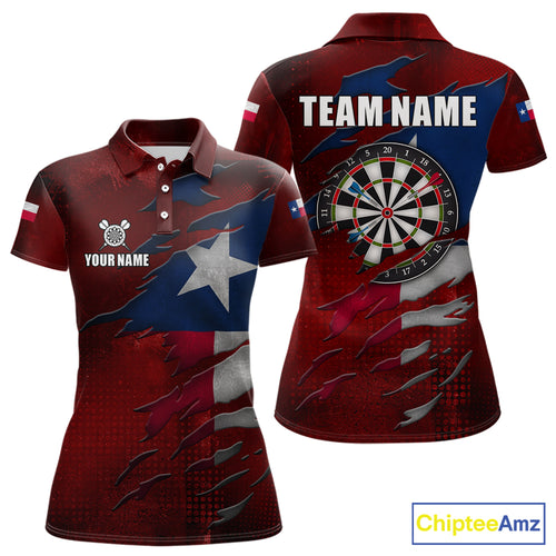 Retro Texas Flag Darts Shirt For Women Custom Patriotic Texas Darts Team Jersey Polo & 1/4 Zip TDM5417
