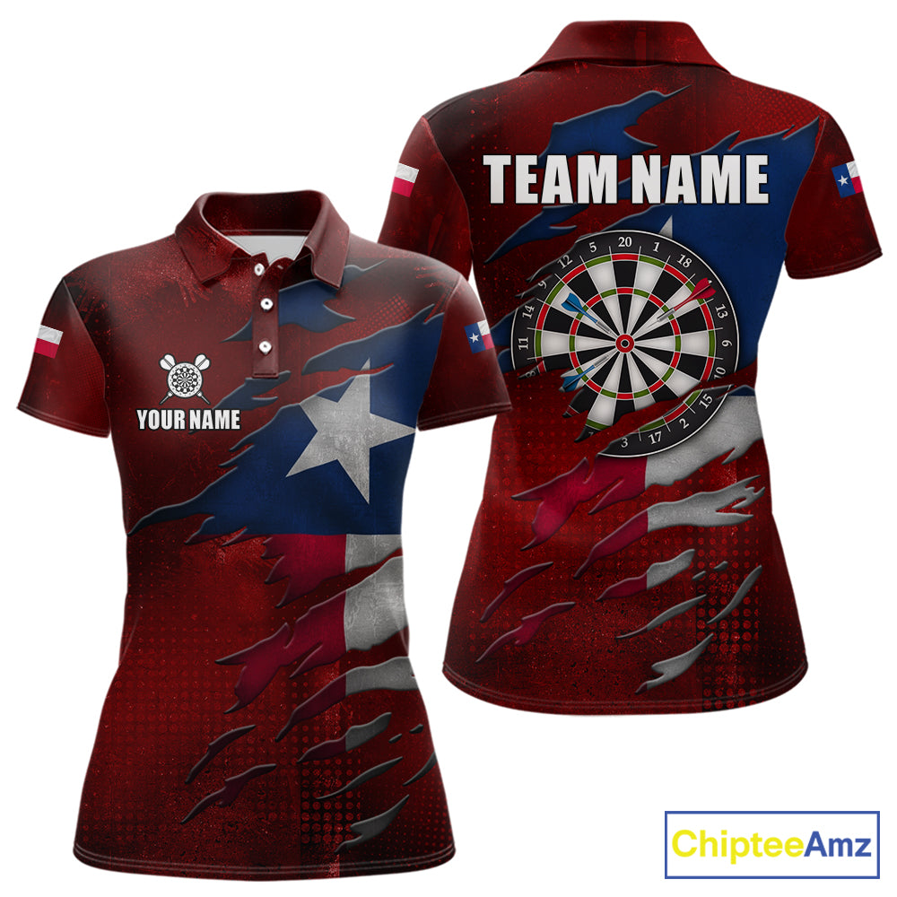Retro Texas Flag Darts Shirt For Women Custom Patriotic Texas Darts Team Jersey Polo & 1/4 Zip TDM5417