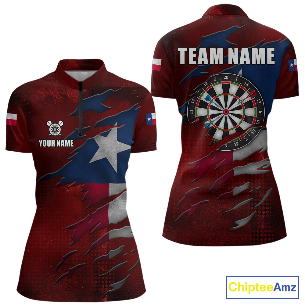 Retro Texas Flag Darts Shirt For Women Custom Patriotic Texas Darts Team Jersey Polo & 1/4 Zip TDM5417