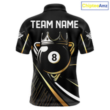 Load image into Gallery viewer, Personalized Golden 8 Ball Pool Crown Billiard Shirt For Men, Billiard Team Jersey Polo &amp; 1/4 Zip TDM5904