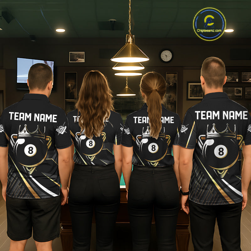Personalized Golden 8 Ball Pool Crown Billiard Shirt For Men, Billiard Team Jersey Polo & 1/4 Zip TDM5904