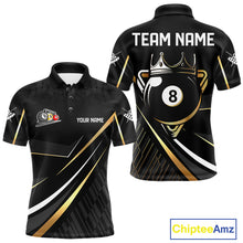 Load image into Gallery viewer, Personalized Golden 8 Ball Pool Crown Billiard Shirt For Men, Billiard Team Jersey Polo &amp; 1/4 Zip TDM5904