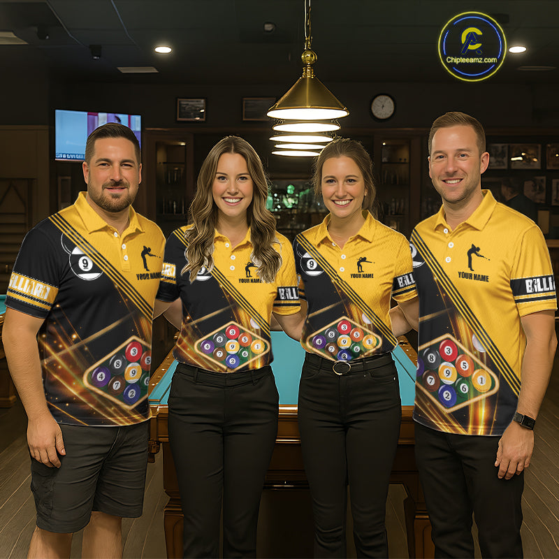 Personalized Yellow Black 9 Ball Pool Billiard Shirt For Women, Billiard Team Jersey Polo & 1/4 Zip TDM5906