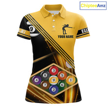 Load image into Gallery viewer, Personalized Yellow Black 9 Ball Pool Billiard Shirt For Women, Billiard Team Jersey Polo &amp; 1/4 Zip TDM5906