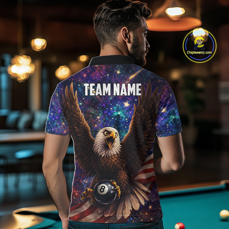 Funny Eagle Galaxy Billiard Shirt For Men Custom 8 Ball Pool Team Jersey Polo &1/4 Zip TDM6044