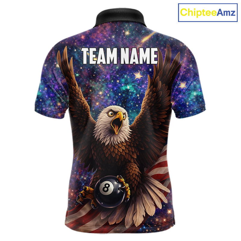 Funny Eagle Galaxy Billiard Shirt For Men Custom 8 Ball Pool Team Jersey Polo &1/4 Zip TDM6044
