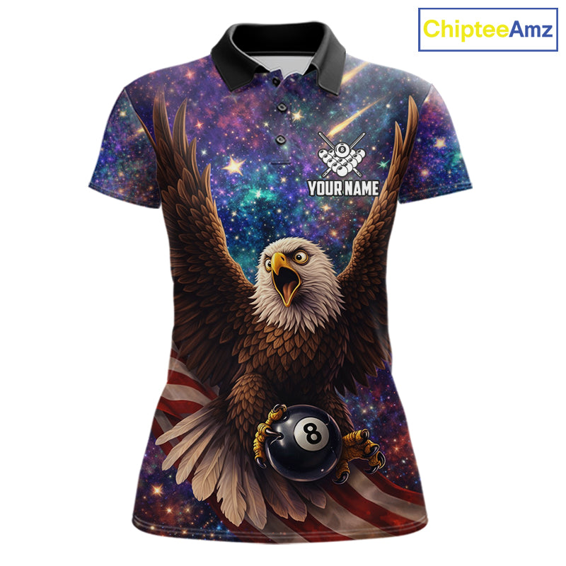 Funny Eagle Galaxy Billiard Shirt For Women Custom 8 Ball Pool Team Jersey Polo &1/4 Zip TDM6044