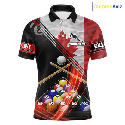 Canada Flag Custom Billiard Polo & 1/4 Zip Shirt For Men, Patriotic 8 Ball Pool Team Jersey TDM6045