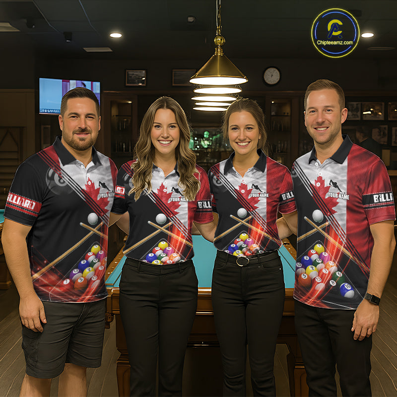Canada Flag Custom Billiard Polo & 1/4 Zip Shirt For Women, Patriotic 8 Ball Pool Team Jersey TDM6045