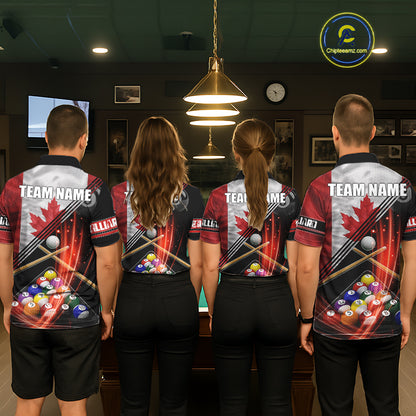 Canada Flag Custom Billiard Polo & 1/4 Zip Shirt For Women, Patriotic 8 Ball Pool Team Jersey TDM6045