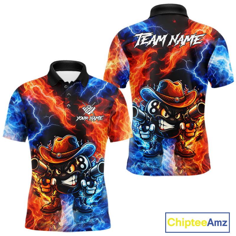 Blue And Orange Funny 8 Ball Flame Billiard Shirt For Men, Pool Team Jersey Polo & 1/4 Zip TDM6051
