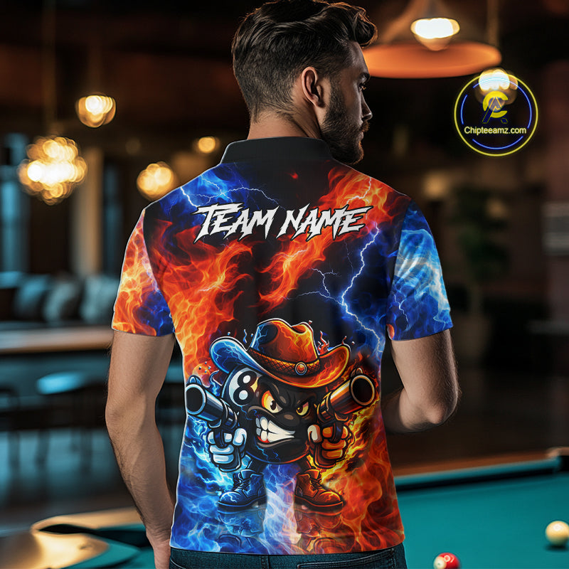 Blue And Orange Funny 8 Ball Flame Billiard Shirt For Men, Pool Team Jersey Polo & 1/4 Zip TDM6051