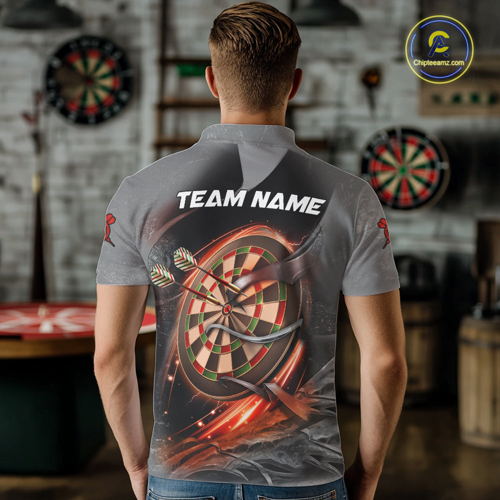 Personalized Wolf Lightning Darts Shirt For Men, Darts Team Jersey Polo & 1/4 Zip |Orange TDM6304