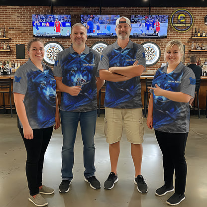 Personalized Wolf Lightning Darts Shirt For Men, Darts Team Jersey Polo & 1/4 Zip |Blue TDM6305