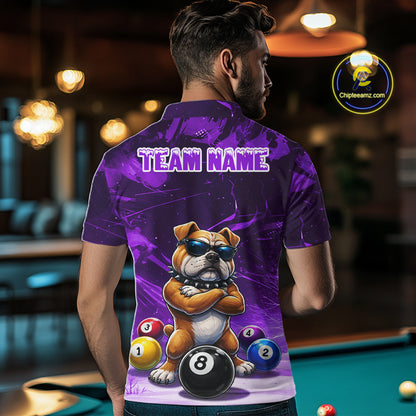 Funny Bulldog Pool Balls Billiard Shirt For Men Custom Billiard Team Jersey Polo & 1/4 Zip |Purple TDM6478