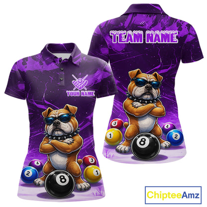 Funny Bulldog Pool Balls Billiard Shirt For Women Custom Billiard Team Jersey Polo & 1/4 Zip |Purple TDM6478
