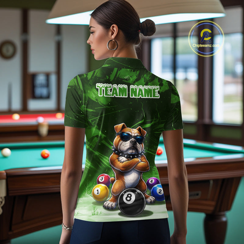 Funny Bulldog Pool Balls Billiard Shirt For Women Custom Billiard Team Jersey Polo & 1/4 Zip |Green TDM6479