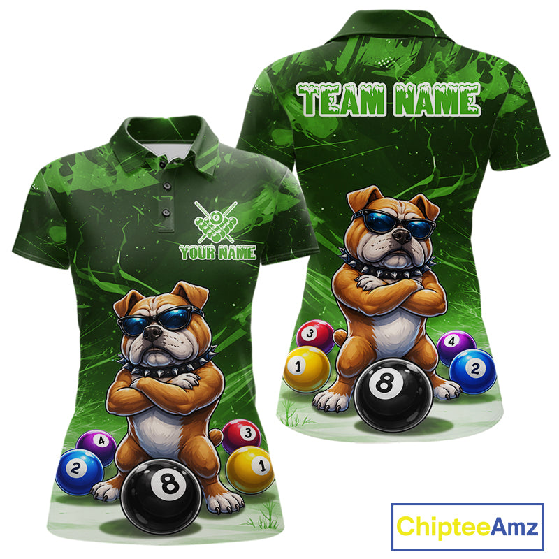 Funny Bulldog Pool Balls Billiard Shirt For Women Custom Billiard Team Jersey Polo & 1/4 Zip |Green TDM6479