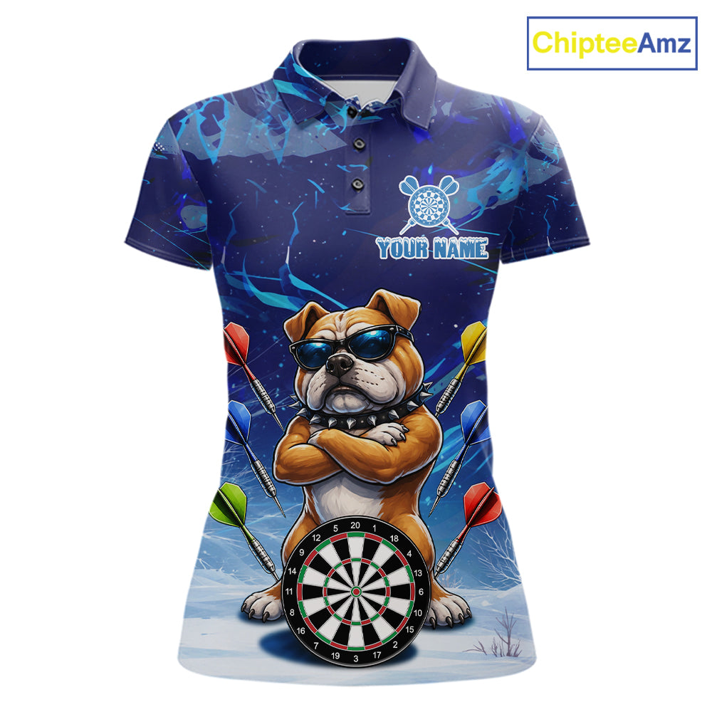 Personalized Blue Funny Bulldog Darts Shirt For Women Custom Darts Jersey Team Polo & 1/4 Zip TDM6481