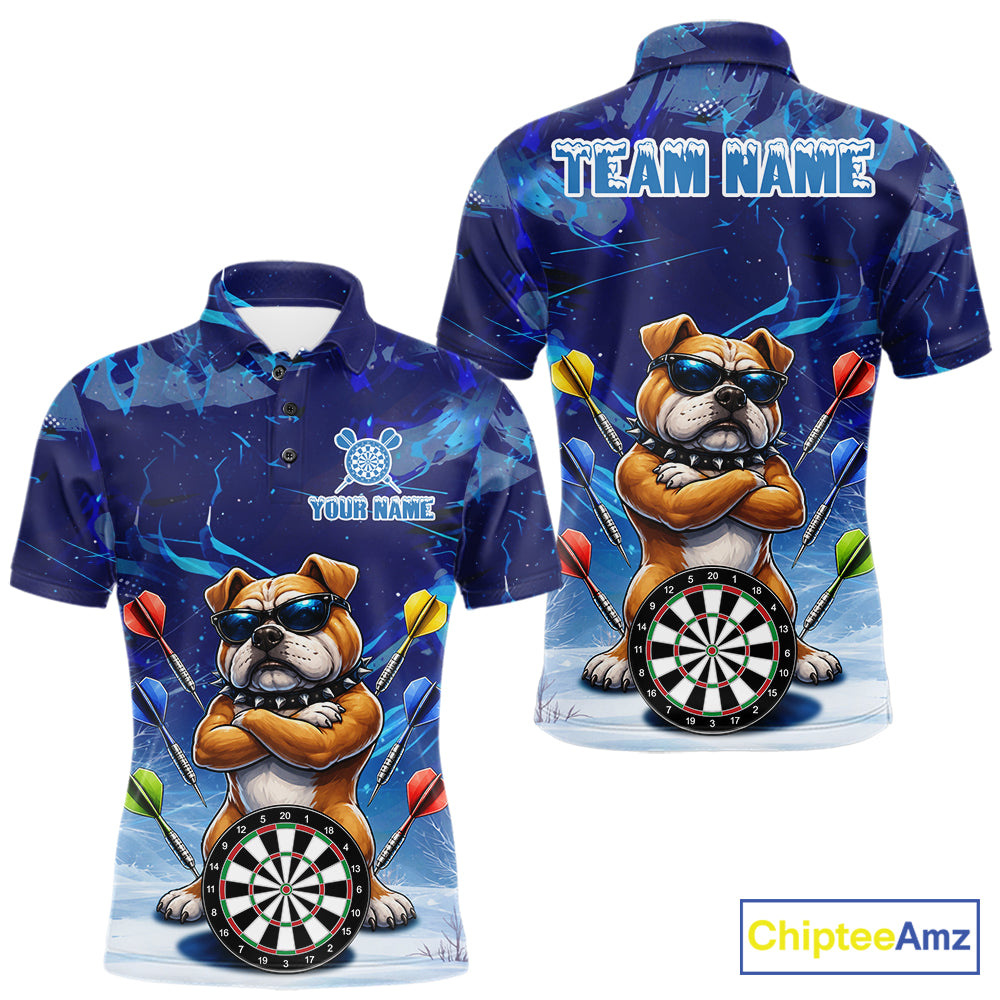 Personalized Blue Funny Bulldog Darts Shirt For Men Custom Darts Jersey Team Polo & 1/4 Zip TDM6481