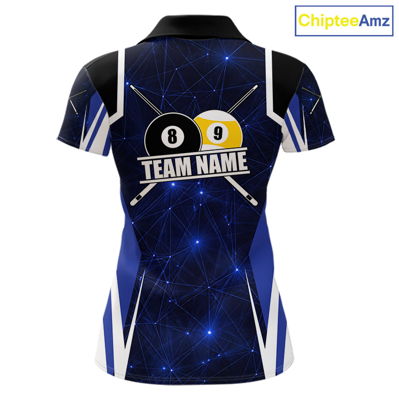 Blue 8 Ball & 9 Ball Pool Billiard Shirt For Women Custom Geometric Billiard Jersey Polo & 1/4 Zip TDM6482