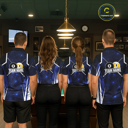 Blue 8 Ball & 9 Ball Pool Billiard Shirt For Women Custom Geometric Billiard Jersey Polo & 1/4 Zip TDM6482