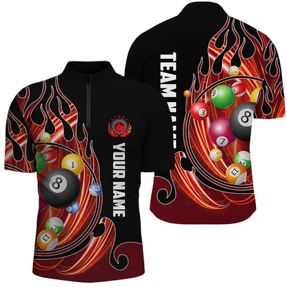 3D Billiard Balls Fire Flame Custom Pool Shirts For Men, Billiard League Team Jerseys | Orange TDM2718