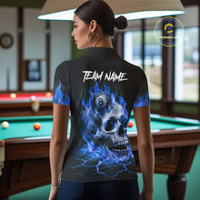 Load image into Gallery viewer, Blue Flaming Skull 8 Ball Billiard Shirt For Women Custom Pool Team Jersey Polo &amp; Quarter Zip TDM5422