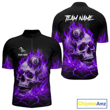 Load image into Gallery viewer, Purple Flaming Skull 8 Ball Billiard Shirt For Men Custom Pool Team Jersey Polo &amp; Quarter Zip TDM5423