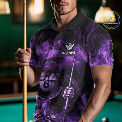 Purple Funny 8 Ball Pool Flame Smoke Billiard Shirt For Men Custom Billiard Team Jersey Uniform TDM5694